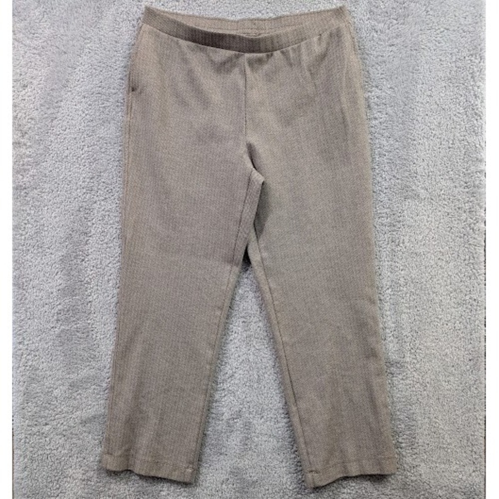 Allison Daley Pants Women's 16 Brown Cream Herringbone Elastic‎ Waist Pull On